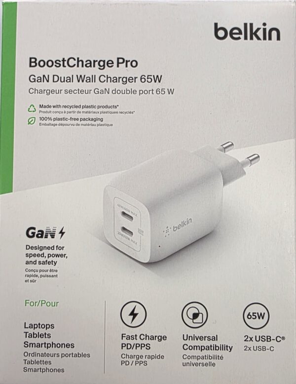 Cargador Belkin Dual USB-C 65W embalaje