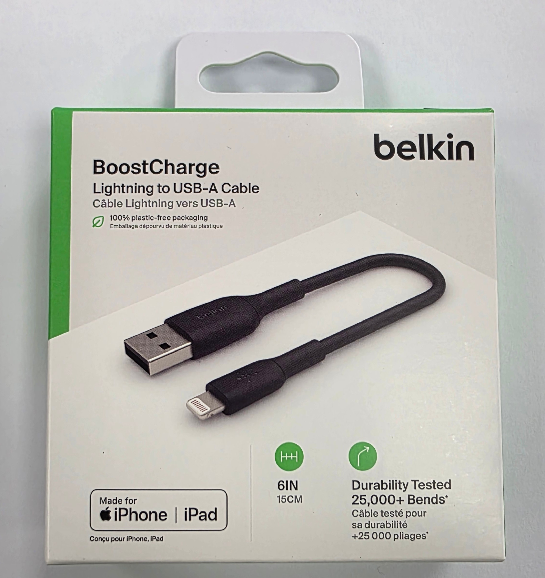 Cable Lightning USB-A 15Cm negro